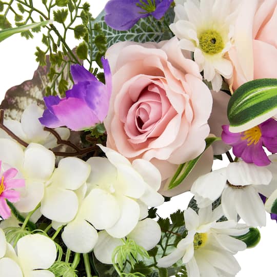 24" Mixed Floral & Fern Artificial Spring Wreath